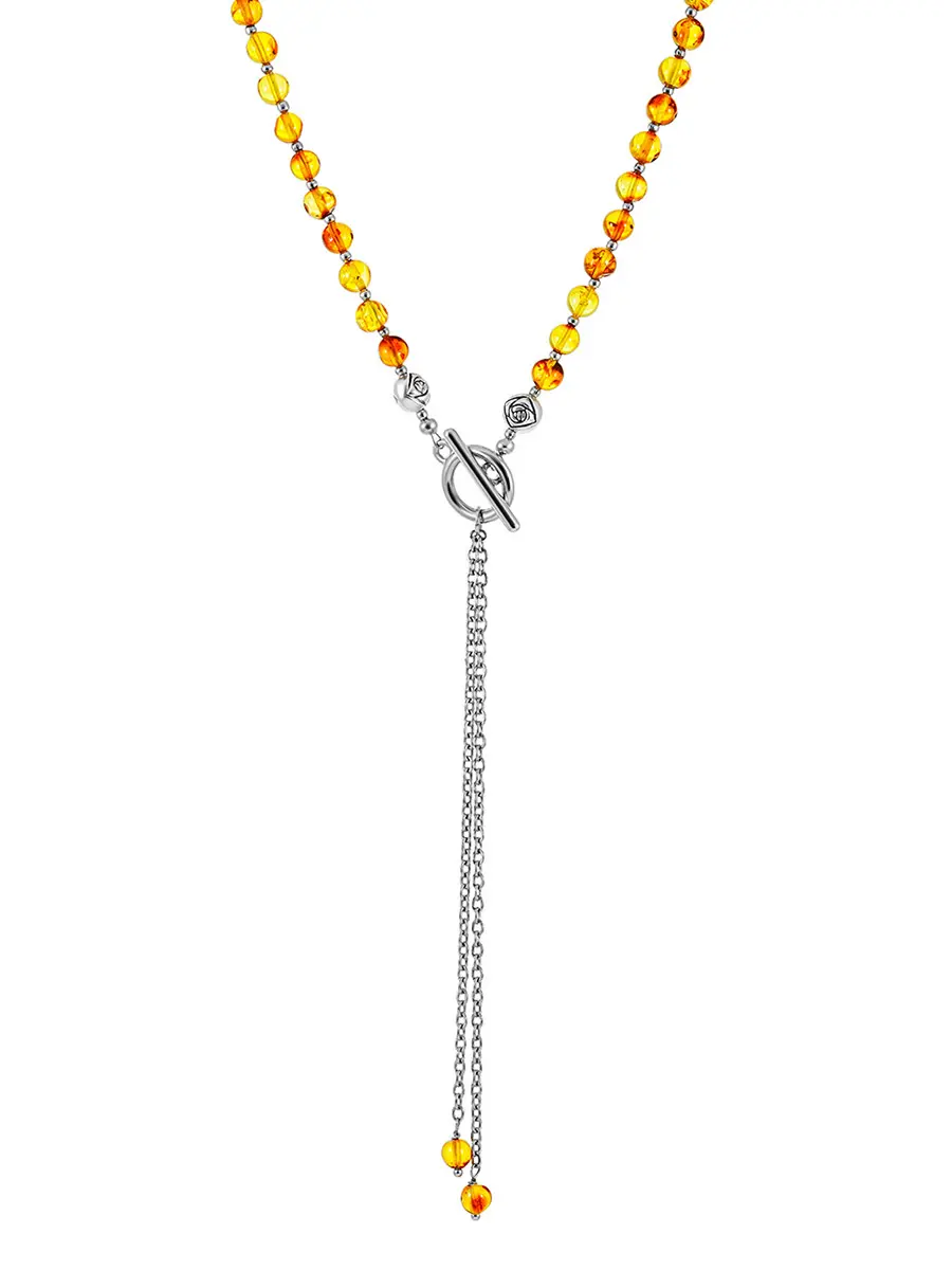 картинка Стильное продевное колье из золотисто-коньячного янтаря в онлайн магазине