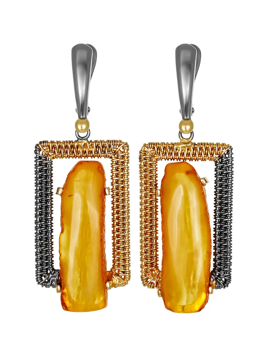 картинка Изысканные серьги из позолоченного серебра с натуральным янтарём «Филигрань» в онлайн магазине