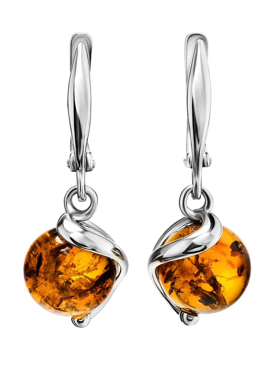 картинка Очаровательные серьги с янтарём коньячного цвета «Марс» в онлайн магазине