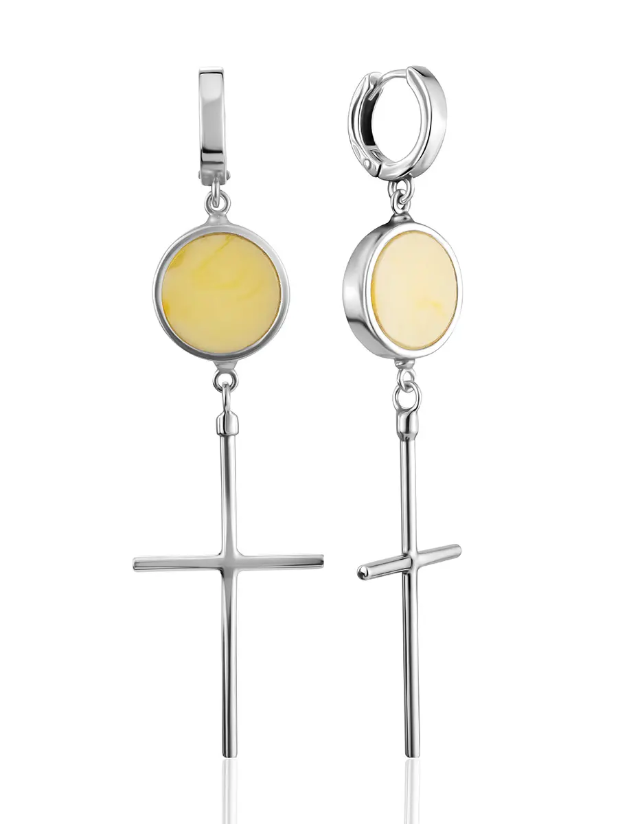 картинка Стильные серьги c подвесками-крестами и медовым янтарём Palazzo в онлайн магазине