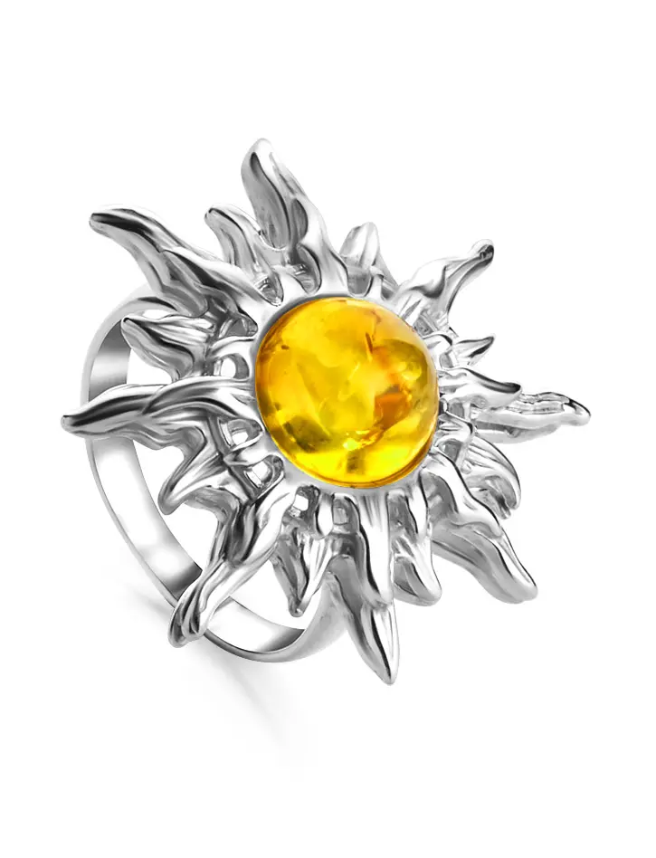 картинка Роскошное кольцо «Гелиос» из серебра со вставкой из золотистого янтаря в онлайн магазине