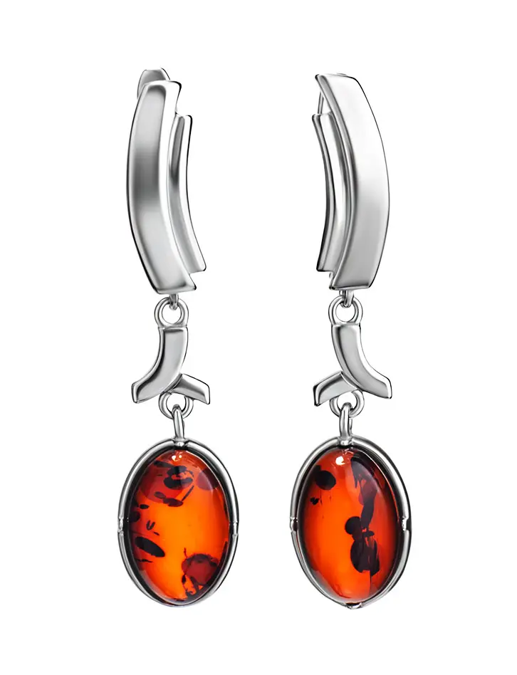 картинка Серьги «Люмьер» из серебра и натурального янтаря вишнёвого цвета в онлайн магазине