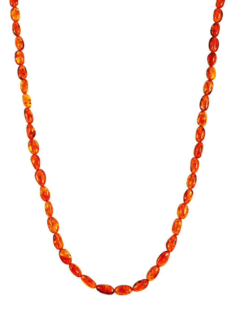 картинка Солнечные бусы из цельного коньячного янтаря «Оливка мелкая» в онлайн магазине