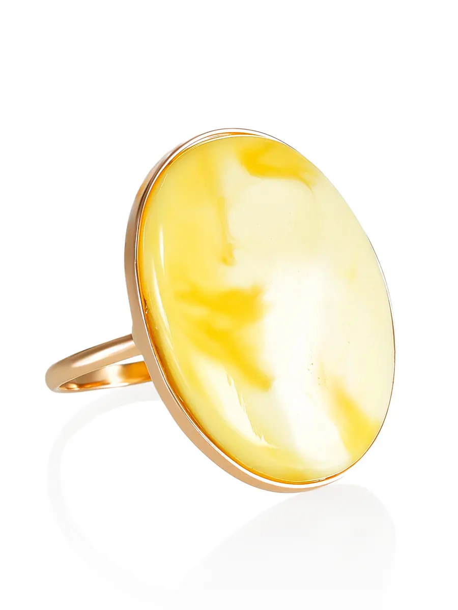 картинка Тонкое золотое кольцо с крупной вставкой из королевского янтаря в онлайн магазине
