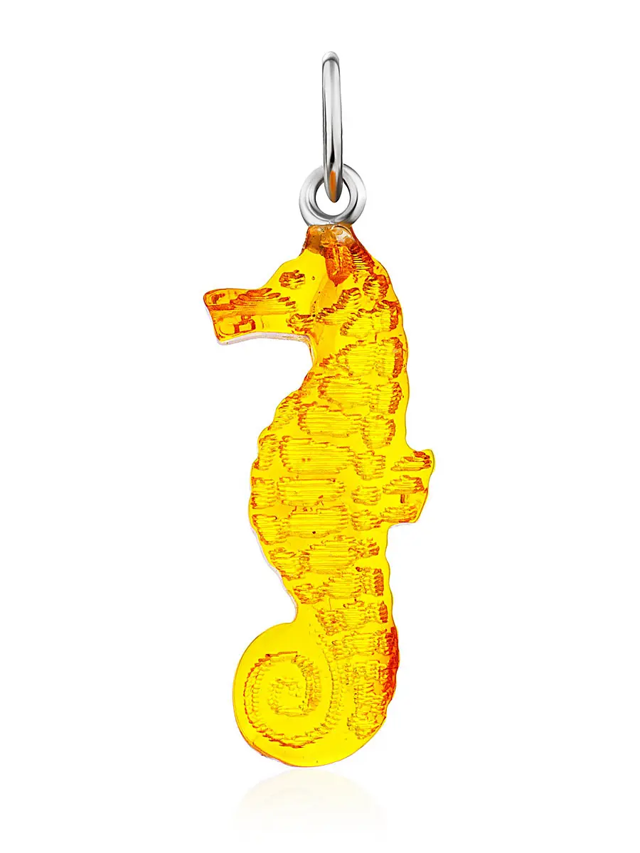 картинка Нежная подвеска из натурального янтаря золотисто-коньячного цвета «Морской конёк» в онлайн магазине