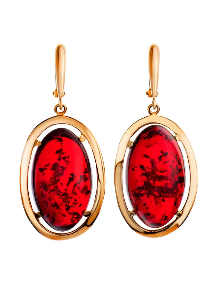 картинка Нарядные серьги с натуральным янтарём красного цвета «Элегия» в онлайн магазине