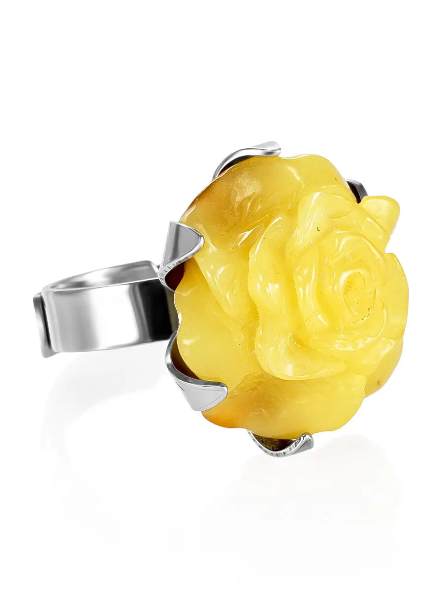 картинка Изысканное кольцо с вставкой из натурального медового янтаря «Роза» в онлайн магазине