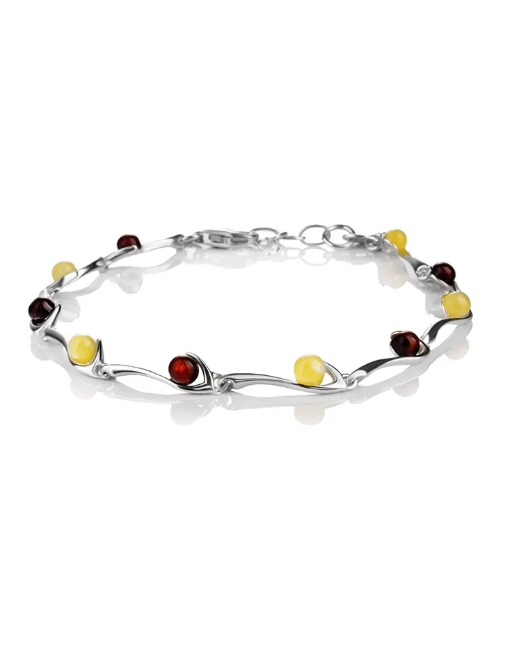 картинка Нежный серебряный браслет с натуральным янтарём «Лея» в онлайн магазине