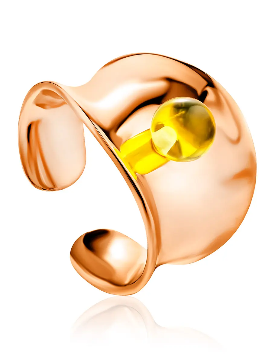 картинка Объёмное кольцо в оригинальном дизайне из серебра в розовой позолоте и янтаря Palazzo от ifamore™ в онлайн магазине