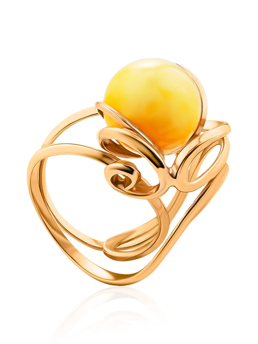 картинка Оригинальное кольцо из золочённого серебра и янтаря медового цвета «Валенсия» в онлайн магазине