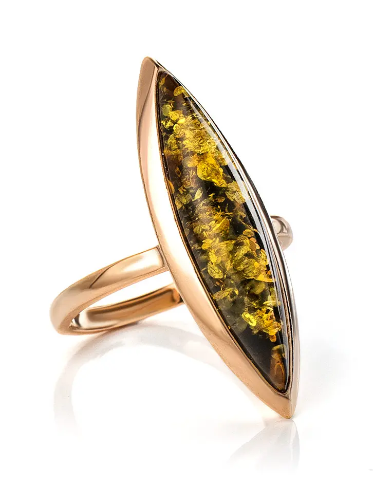 картинка Изысканное кольцо из золочённого серебра с натуральным янтарём «Грация» в онлайн магазине