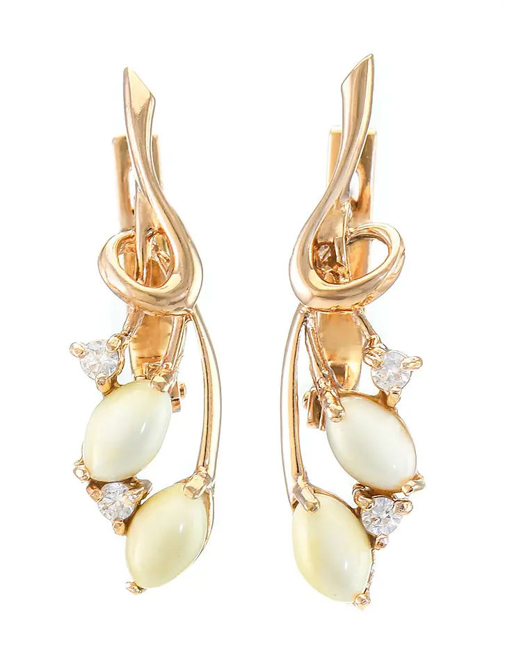 картинка Изящные серьги из золота с натуральным янтарём и кристаллами «Олеандр» в онлайн магазине