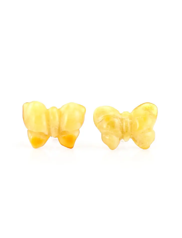 картинка Серьги с замочком-пусетой из натурального медового янтаря «Бабочки» в онлайн магазине