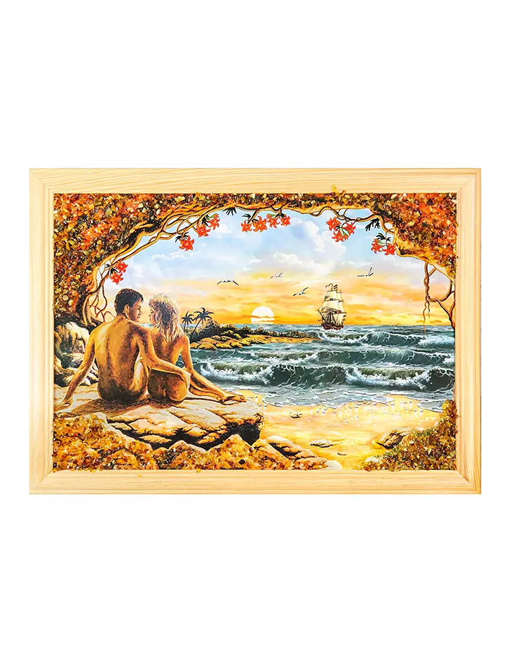 картинка Картина с романтическим сюжетом, украшенная янтарём 23 (В) х 32 (Ш) в онлайн магазине
