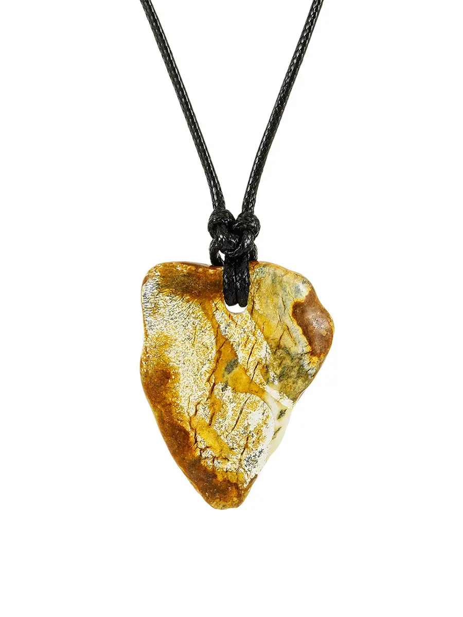 картинка Колье «Тринидад» с выразительным янтарём на регулируемой шнурке в онлайн магазине