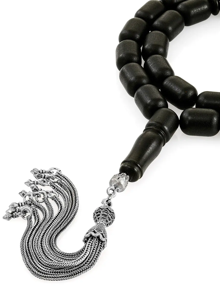 картинка Чётки из формованного чёрного янтаря с металлической кистью «Куба» в онлайн магазине