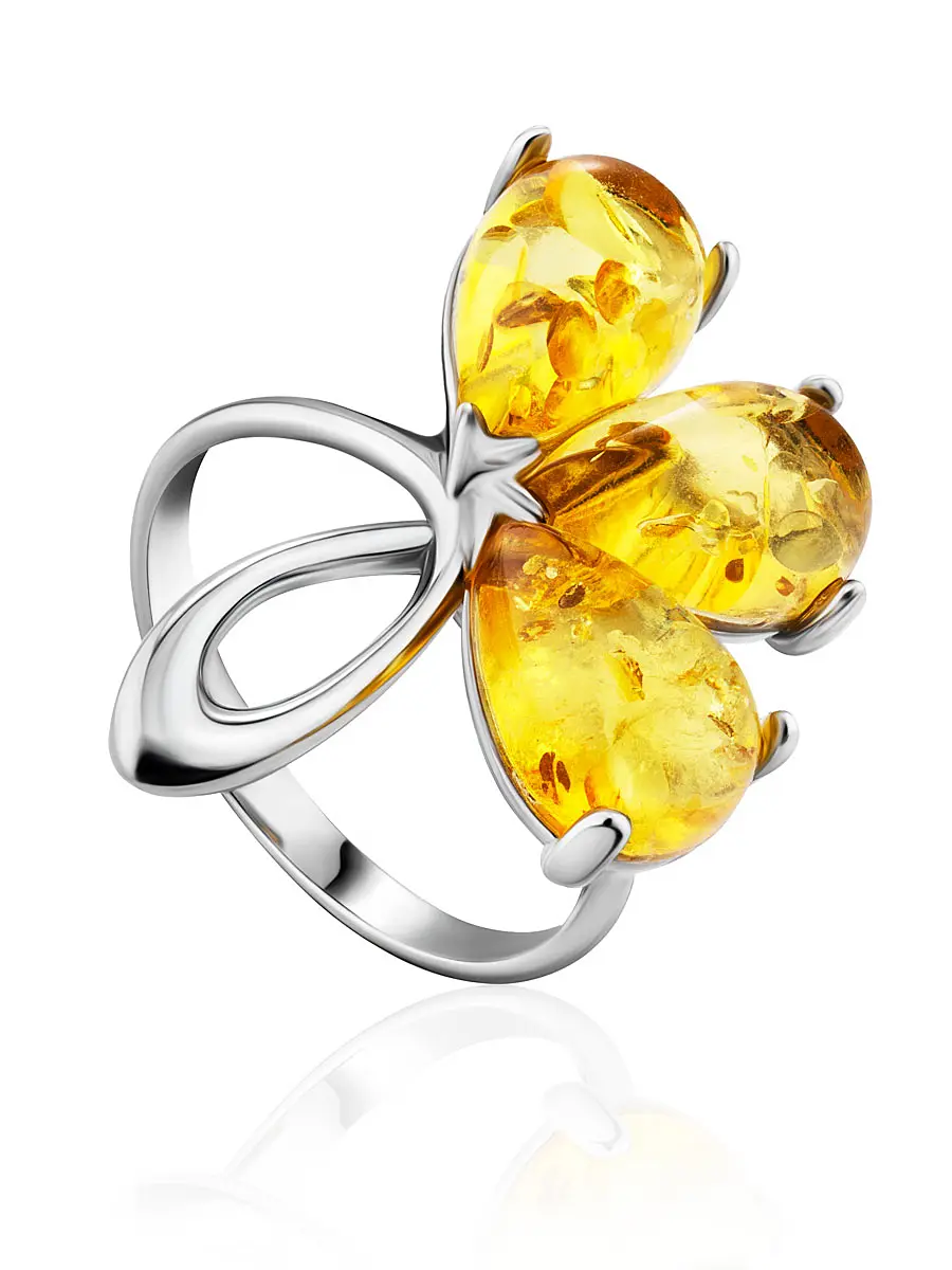 картинка Изысканное серебряное кольцо с янтарём лимонного цвета «Одуванчик» в онлайн магазине