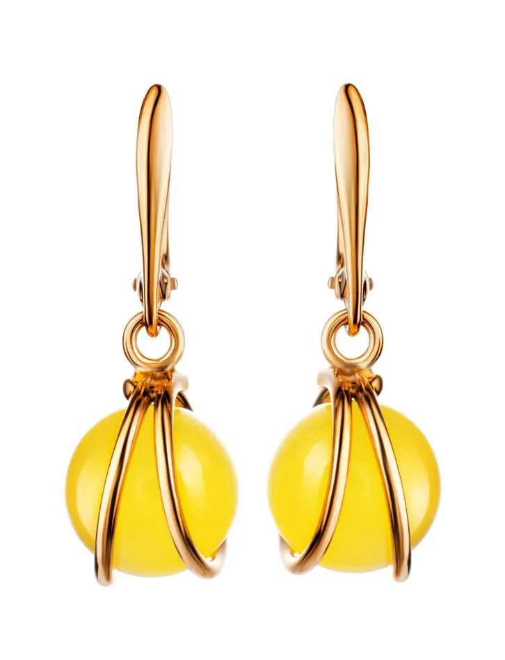 картинка Женственные серьги из медового янтаря в позолоченном серебре «Валенсия» в онлайн магазине