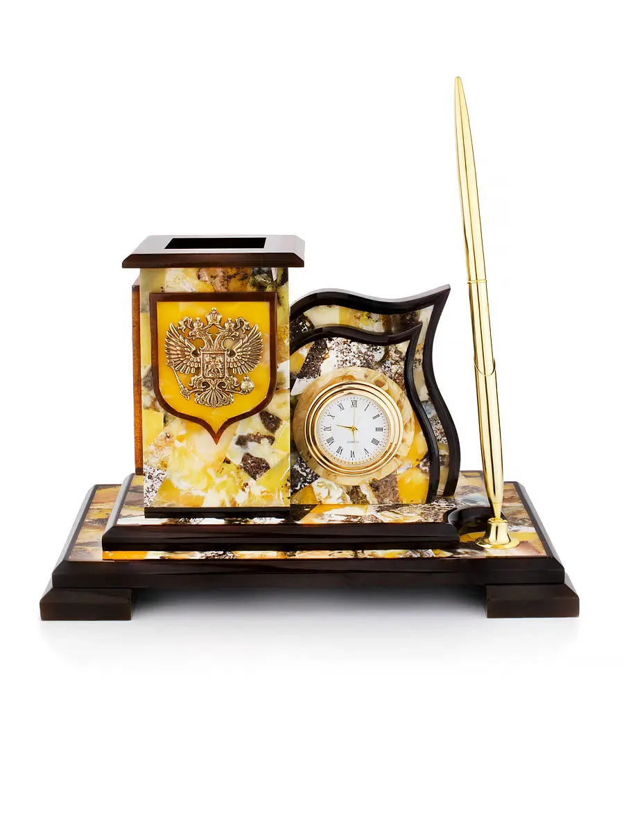 картинка Настольный органайзер с часами из натурального балтийского янтаря в онлайн магазине