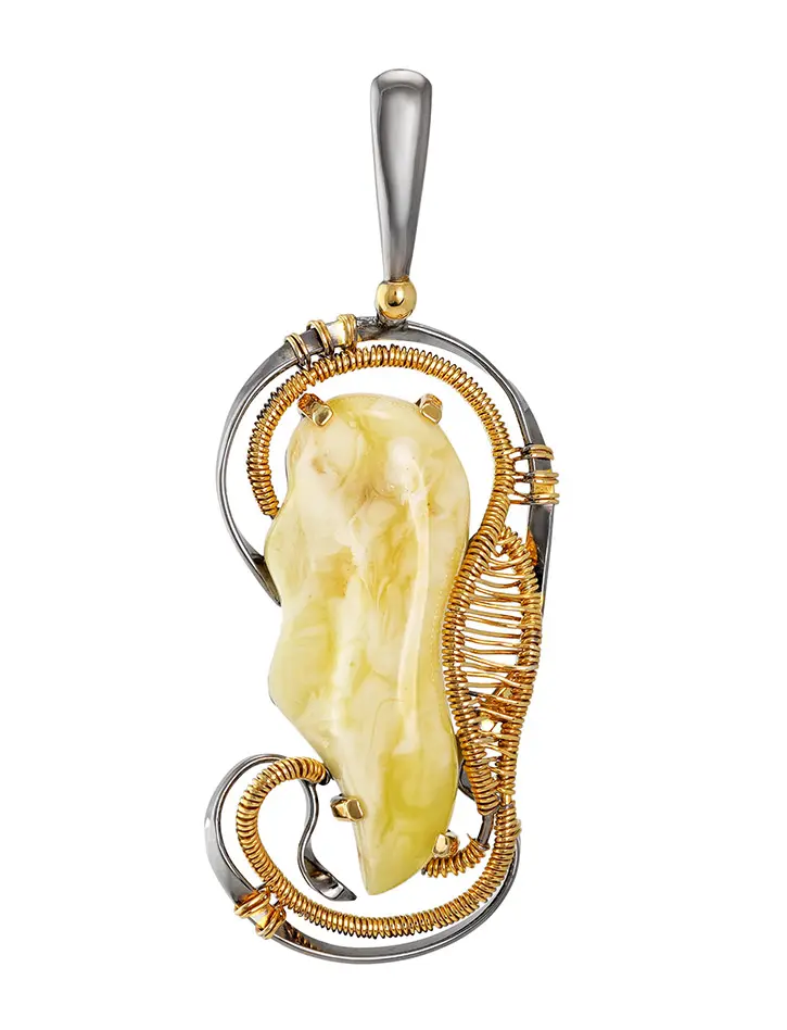 картинка Изысканный кулон «Версаль» из медового янтаря и позолоченного серебра в онлайн магазине