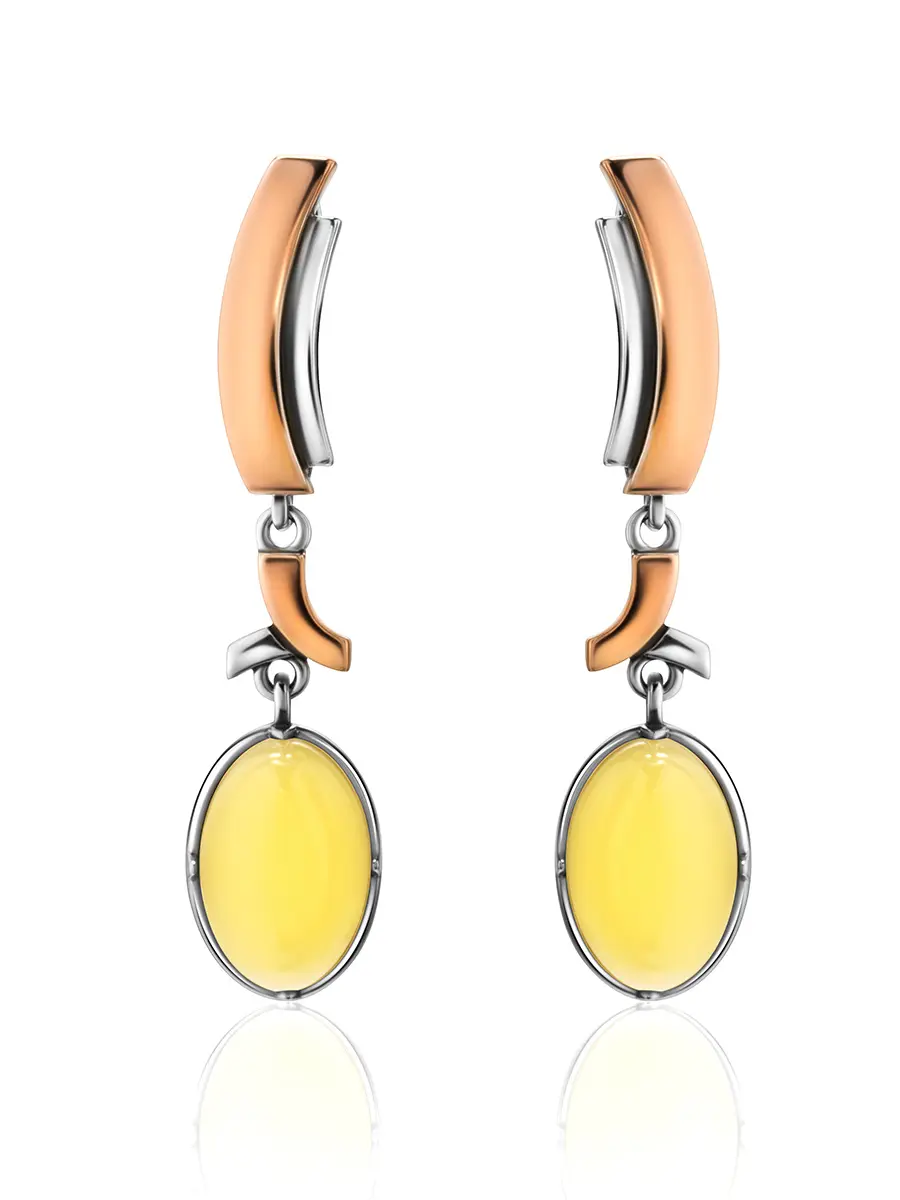 картинка Симпатичные серьги из серебра с позолотой и медового янтаря «Люмьер» в онлайн магазине