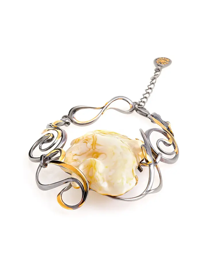 картинка Роскошный браслет «Версаль» из серебра с натуральным цельным янтарём в онлайн магазине