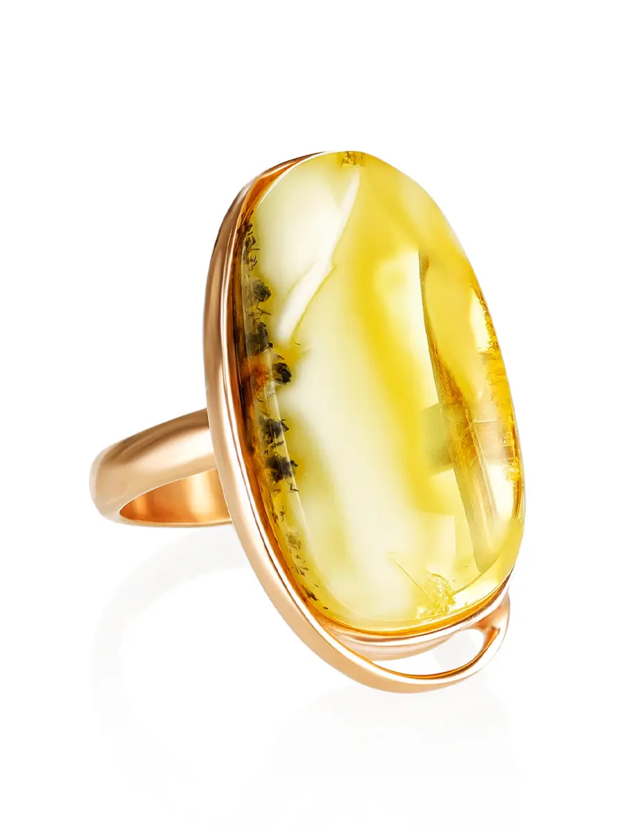 картинка Красивое кольцо «Риальто» из позолоченного серебра с натуральным балтийским янтарём в онлайн магазине