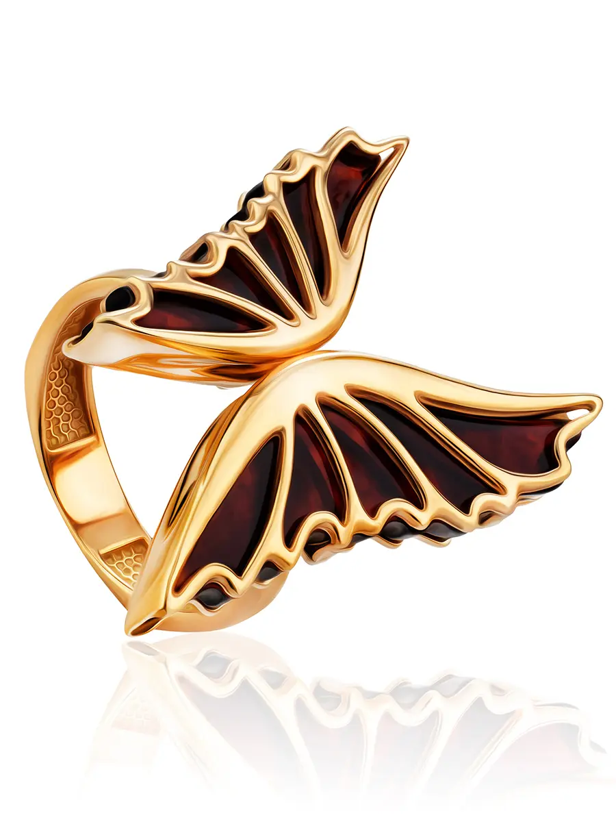 картинка Эффектное кольцо из вишнёвого янтаря «Апрель» в онлайн магазине