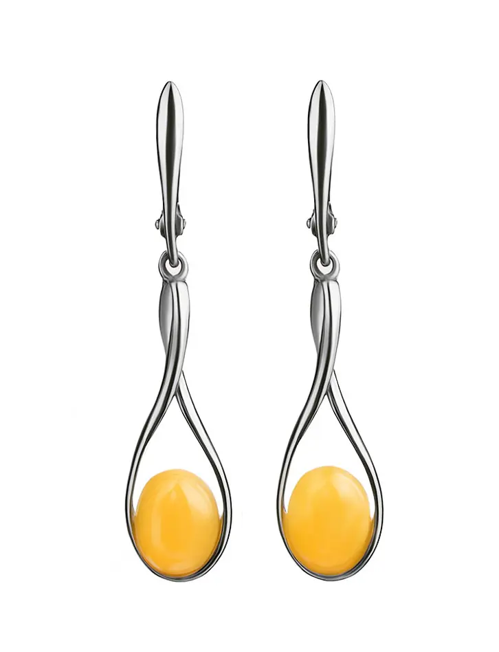 картинка Изысканные серьги «Примавера» из серебра и цельного янтаря медового цвета в онлайн магазине