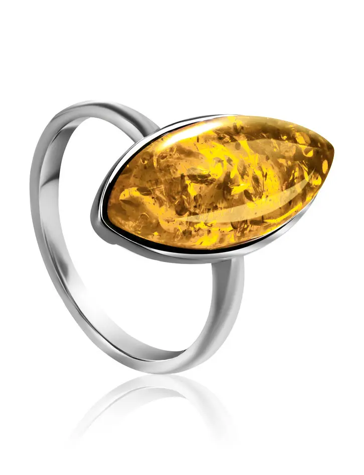 картинка Изящное серебряное кольцо с натуральным золотисто-коньячным янтарём «Амарант» в онлайн магазине