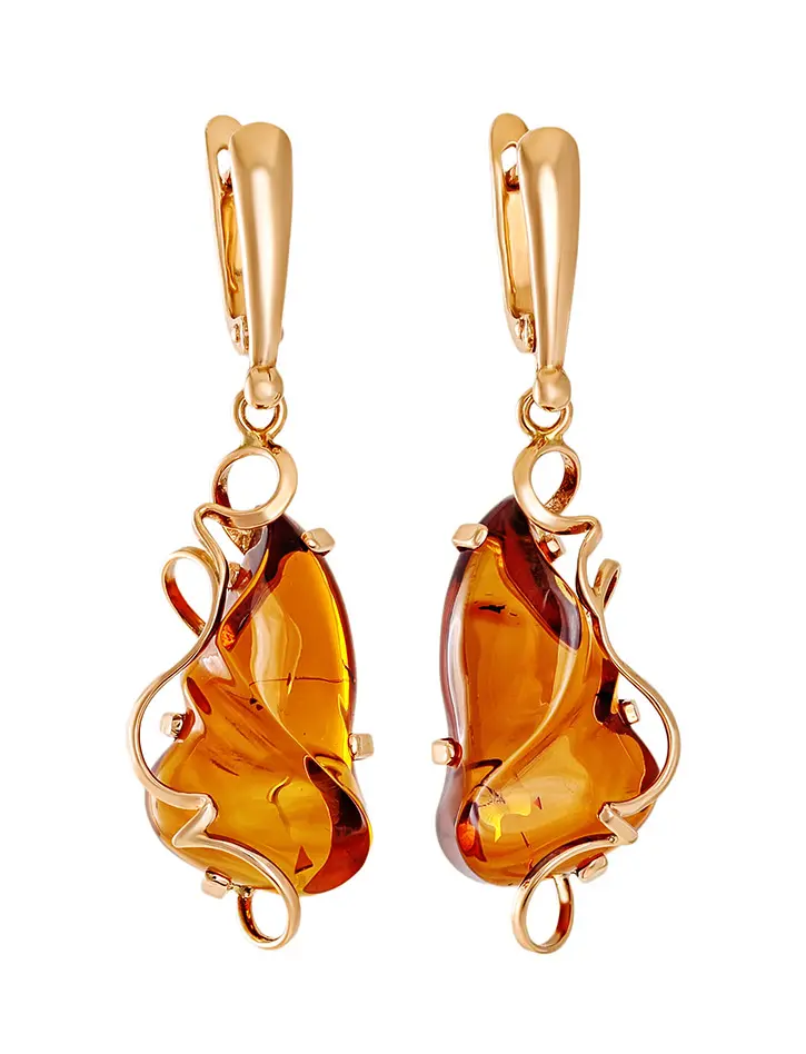 картинка Женственные серьги «Риальто» из золота с натуральным янтарём коньячного цвета в онлайн магазине