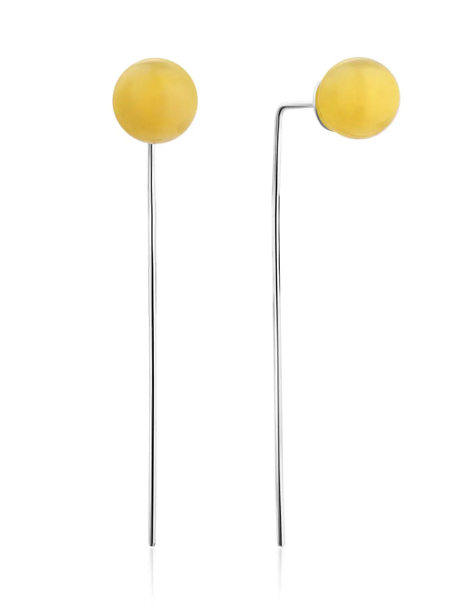 картинка Серьги-продёвки на жёстком крючке, украшенные медовым янтарём Palazzo  в онлайн магазине