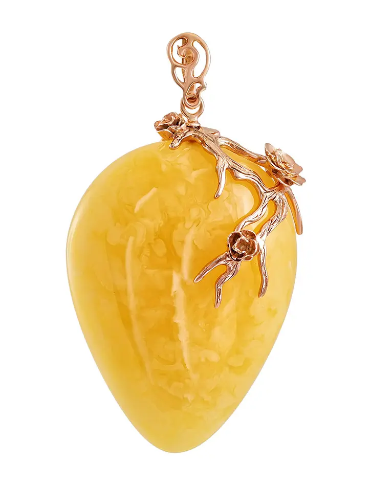 картинка Великолепный нарядный кулон из натурального янтаря в серебре с позолотой «Версаль» в онлайн магазине