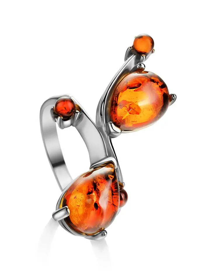 картинка Кольцо из натурального насыщенно-коньячного янтаря в серебре «Эврика» в онлайн магазине