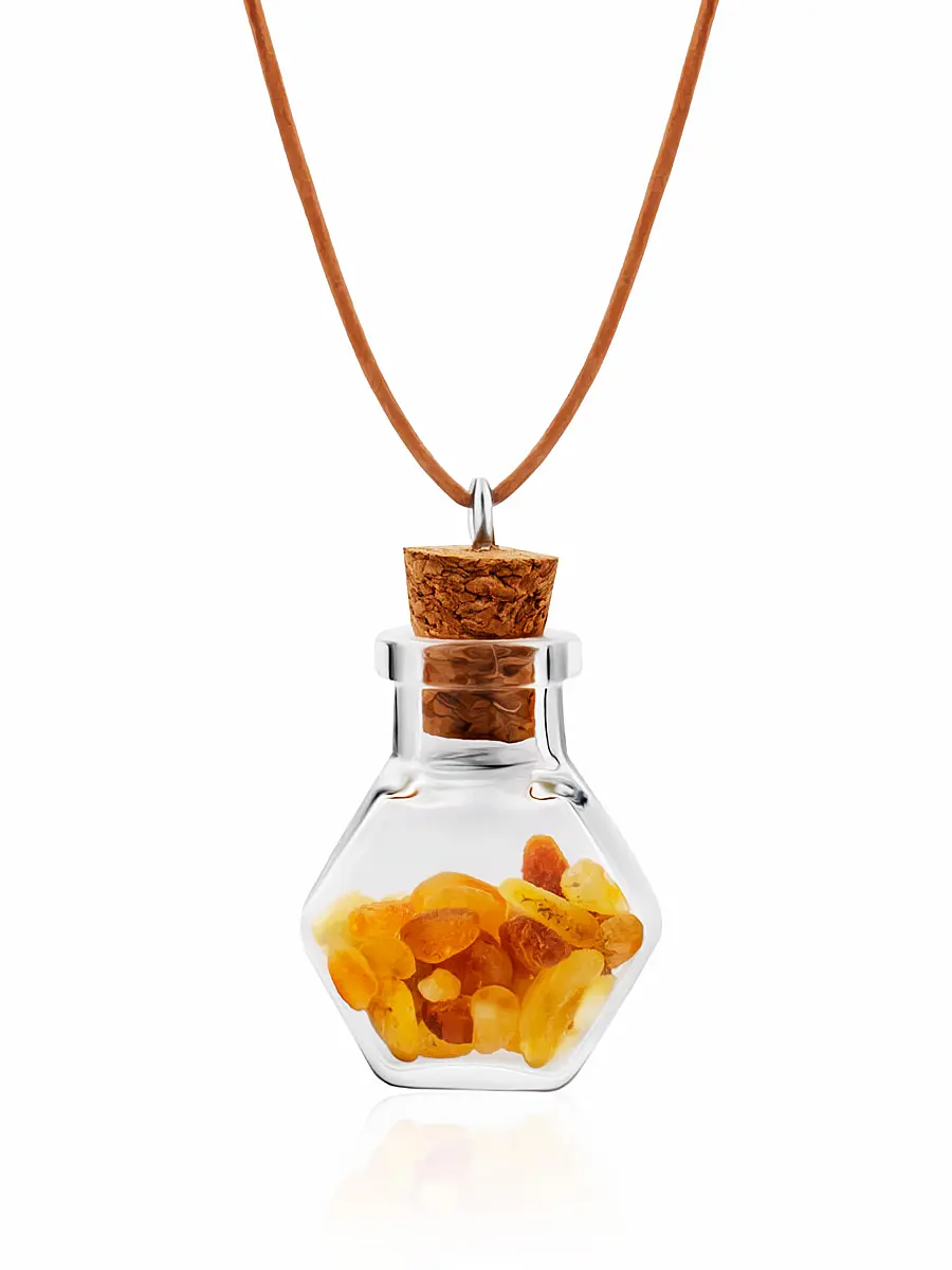 картинка Подвеска-бутылочка с натуральным балтийским янтарём «Бутылочка моря» в онлайн магазине