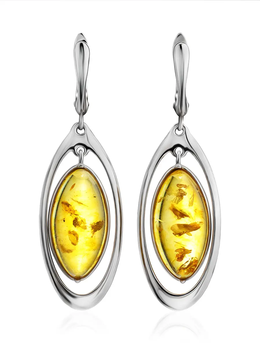картинка Роскошные серебряные серьги с крупными овальными вставками лимонного янтаря «Аллегро» в онлайн магазине