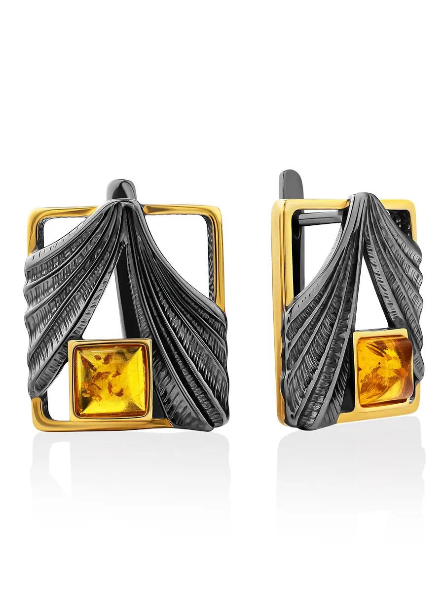 картинка Стильные серьги, украшенные янтарём золотистого оттенка La Scala в онлайн магазине