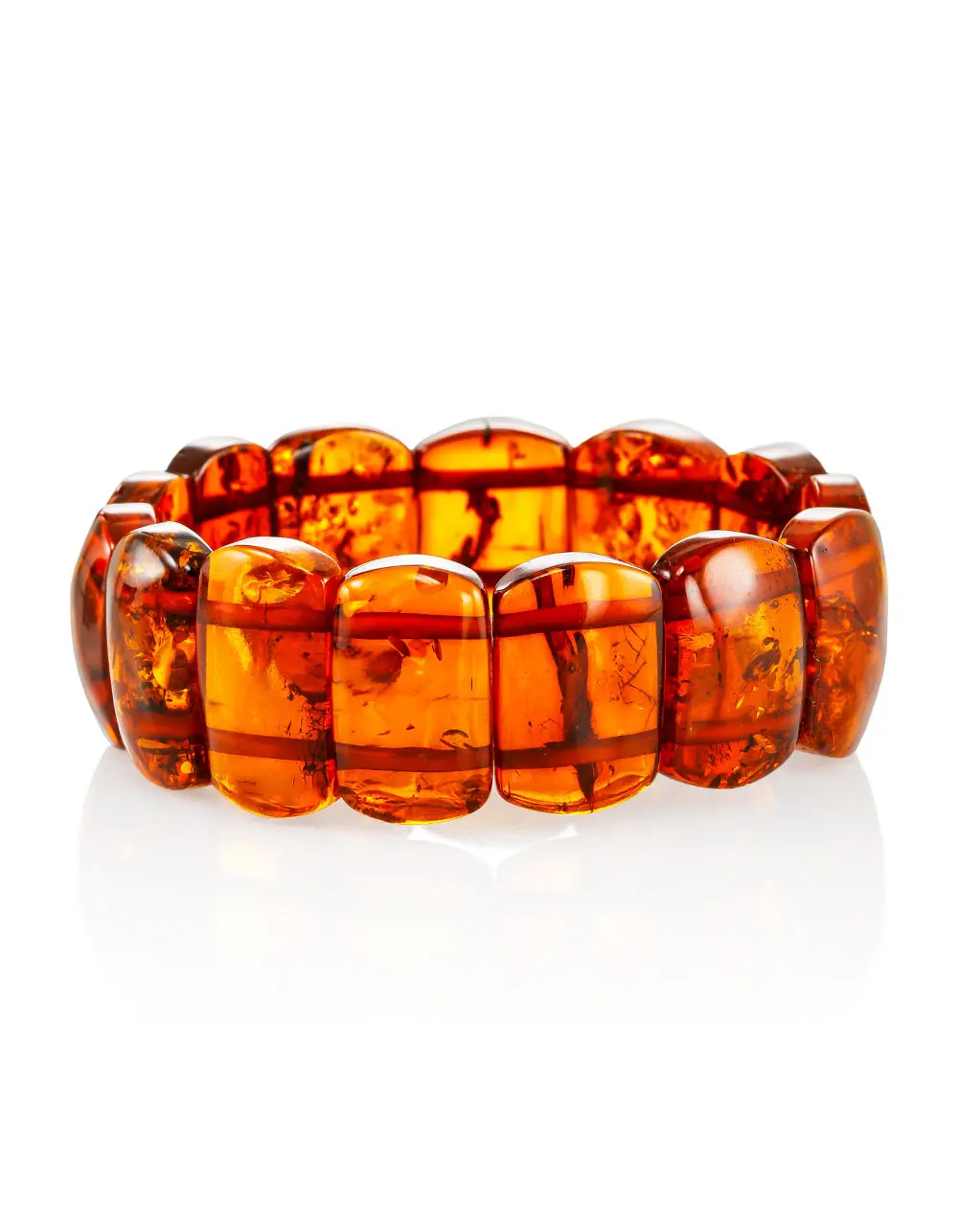 картинка Стильный браслет из янтарных пластинок ярко-коньячного цвета в онлайн магазине