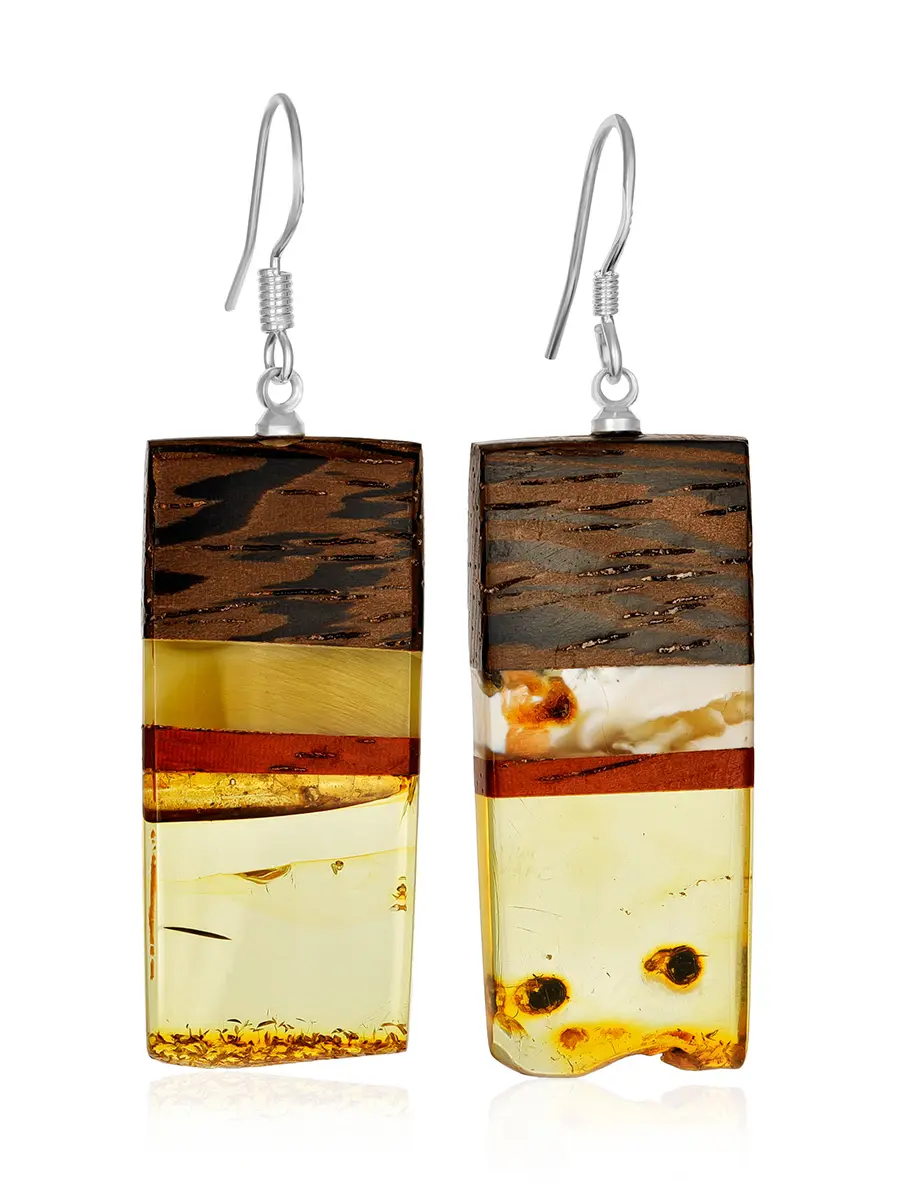 картинка Стильные серьги «Индонезия» из дерева и янтаря в онлайн магазине
