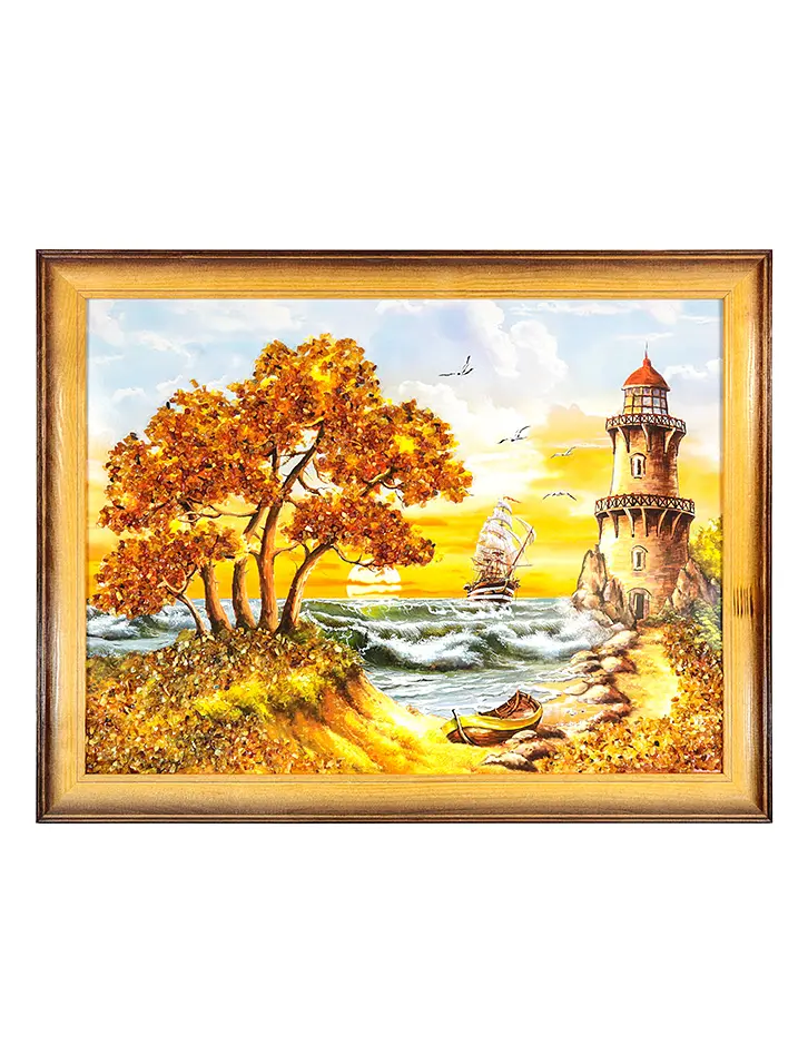 картинка Горизонтальное панно с натуральным янтарем «Береговой страж» в онлайн магазине