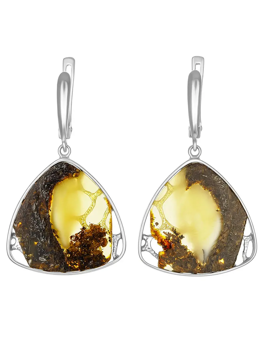 картинка Крупные треугольные серьги с натуральным янтарём «Модерн» в онлайн магазине