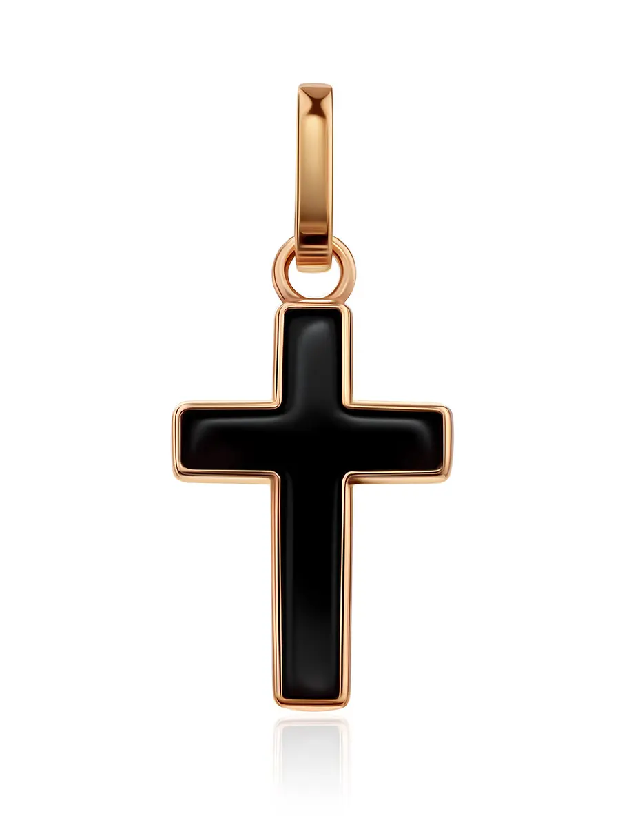 картинка Стильный лаконичный крест London из позолоченного серебра и янтаря в онлайн магазине