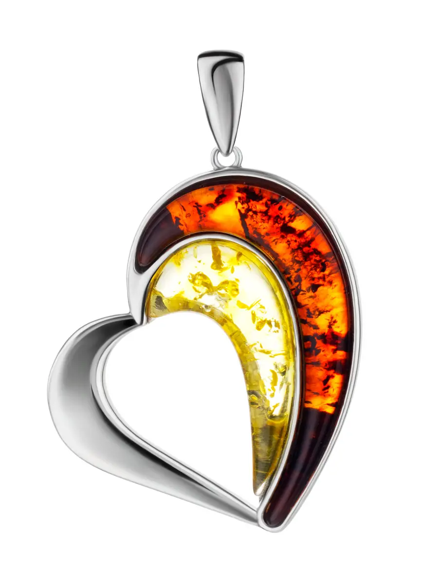 картинка Стилизованный кулон-сердце с янтарём двух оттенков «Санрайз» в онлайн магазине