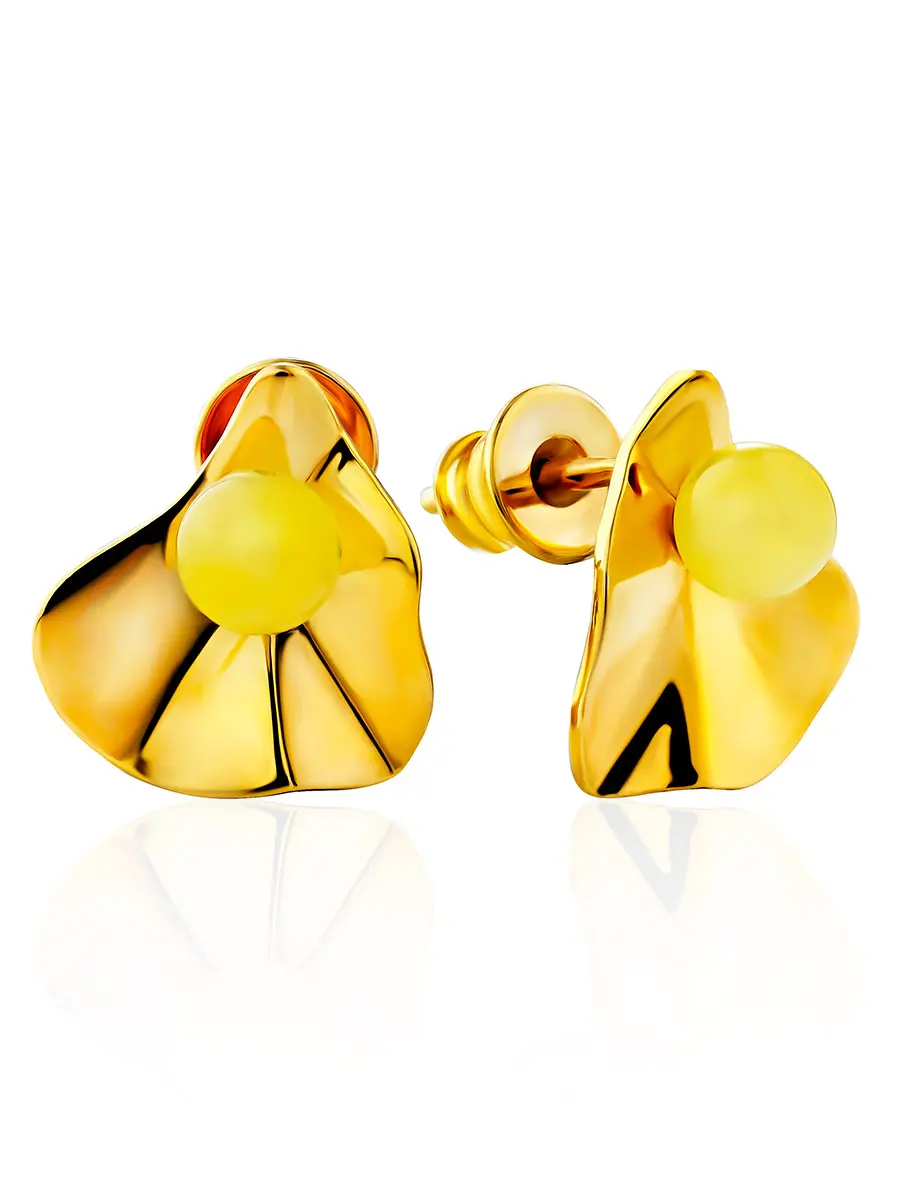 картинка Изящные серьги-гвоздики Palazzo от ifamore™ из золоченого серебра и янтаря в онлайн магазине