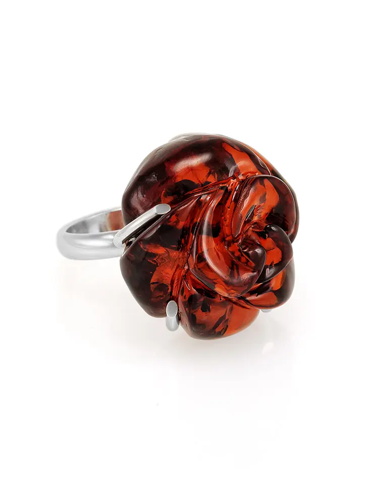 картинка Кольцо из натурального янтаря тёмно-коньячного цвета «Роза» в онлайн магазине