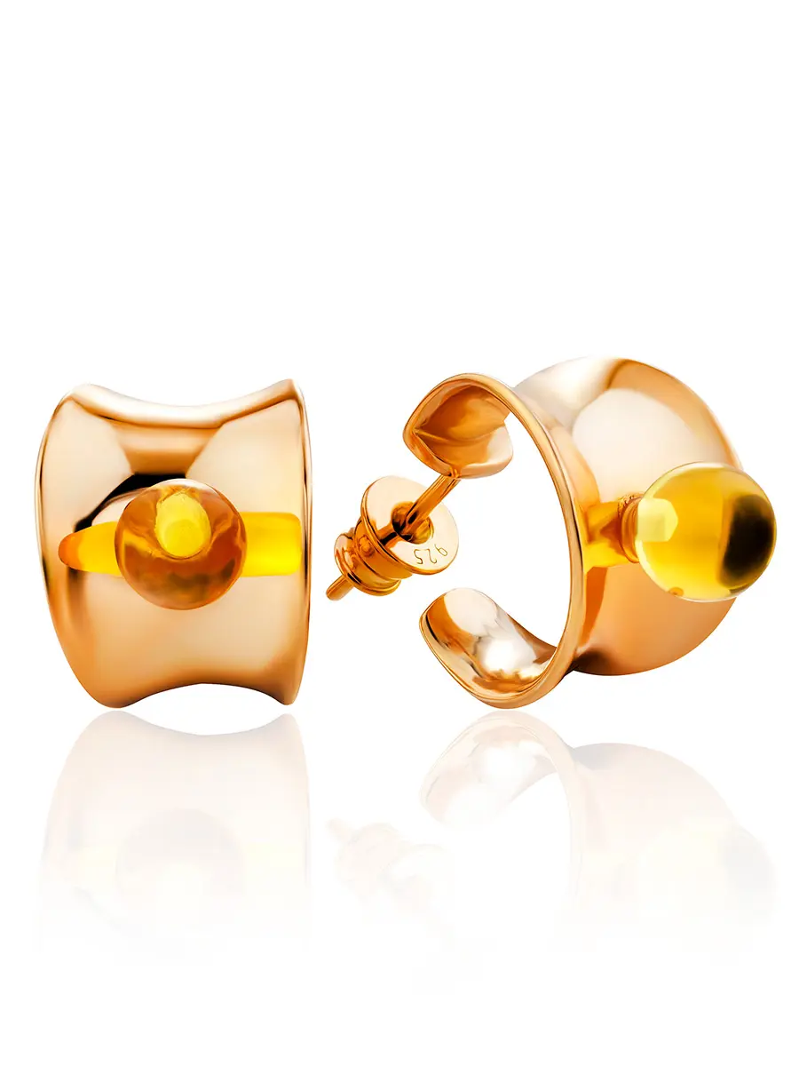 картинка Небольшие серьги-кольца из золочённого серебра с янтарём Palazzo от ifamore™ в онлайн магазине