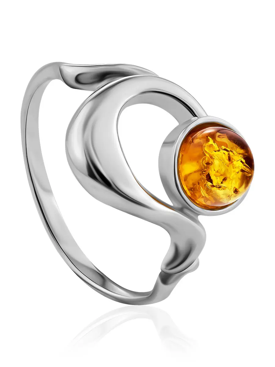 картинка Нежное кольцо из серебра со вставкой из натурального лимонного янтаря «Талита» в онлайн магазине