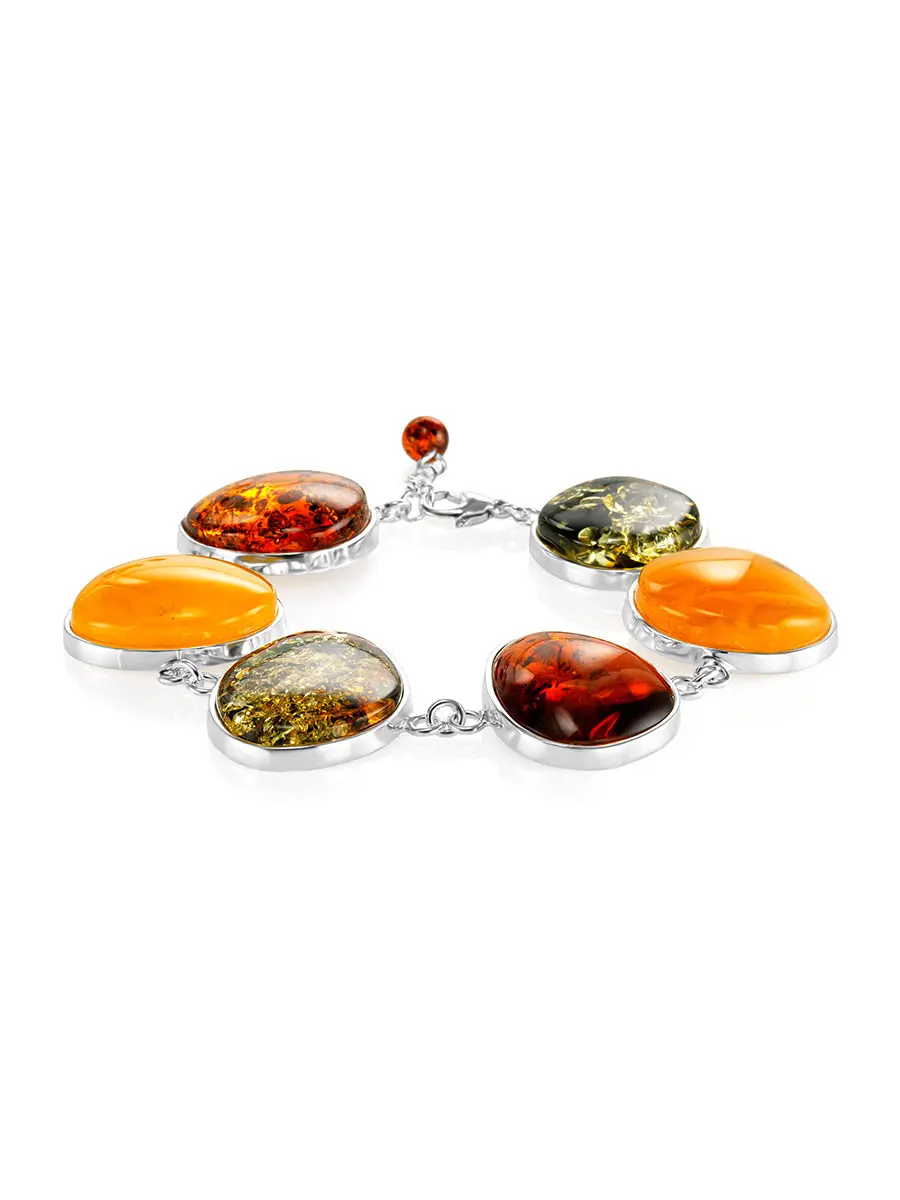картинка Стильный элегантный браслет из натурального янтаря разных оттенков «Глянец» в онлайн магазине