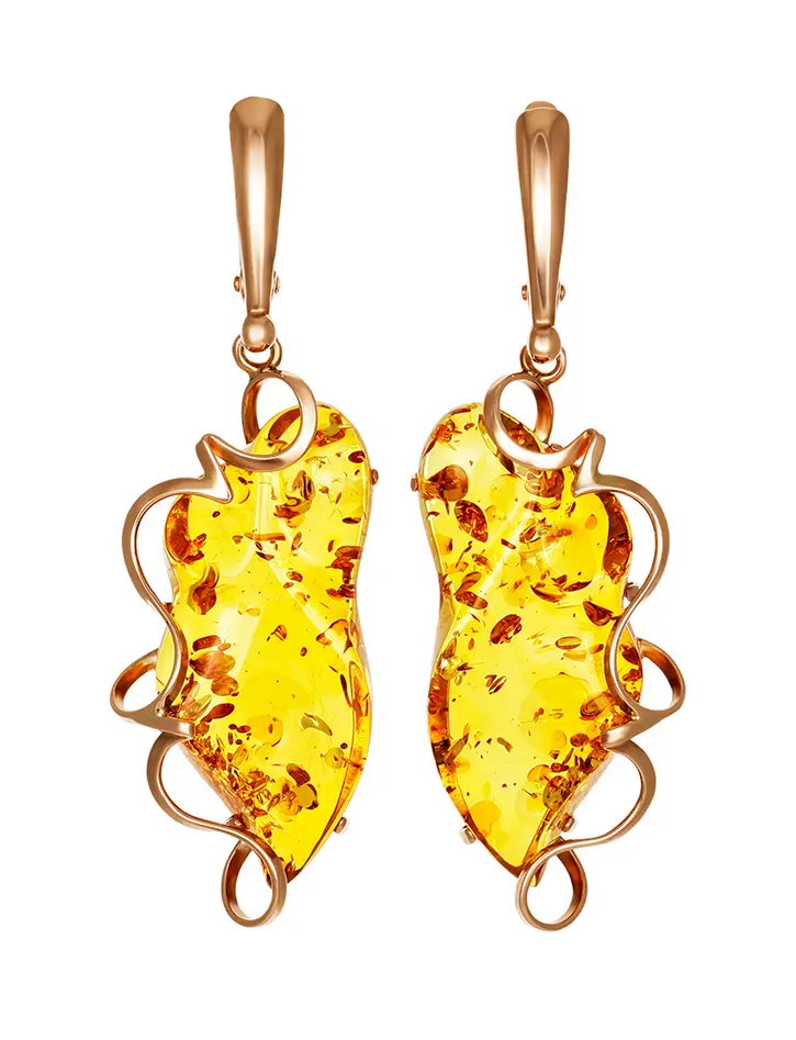 картинка Изумительные серьги «Риальто» из золота с натуральным янтарём коньячного цвета в онлайн магазине
