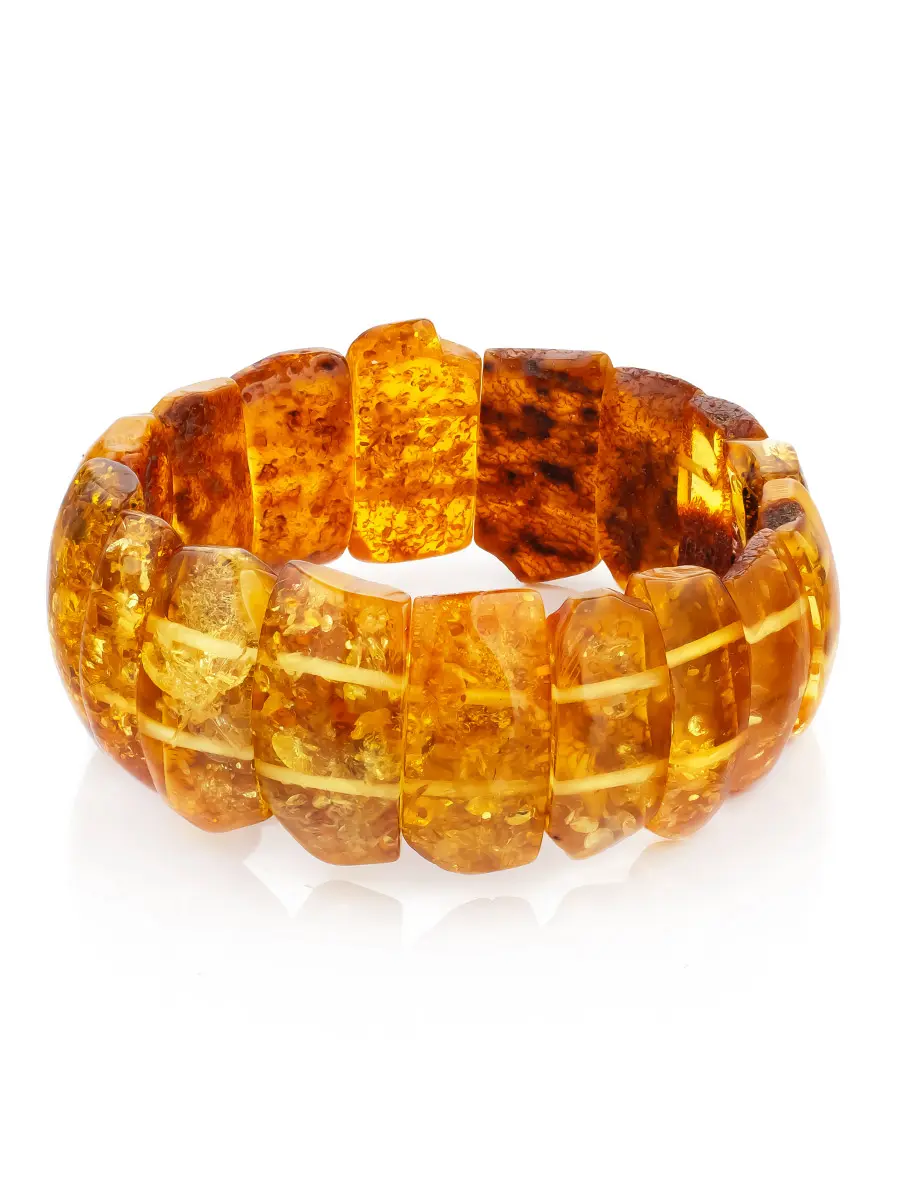 картинка Плоский браслет из натурального янтаря с красивой текстурой «Помпеи» в онлайн магазине